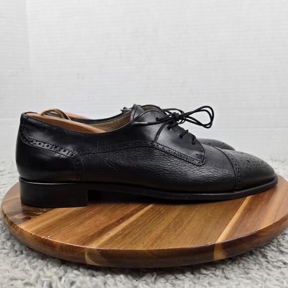 Pronto Uomo Mens 9.5M Black Leather Cap Toe Medallion Brogue Oxford Dress Shoe main image 11